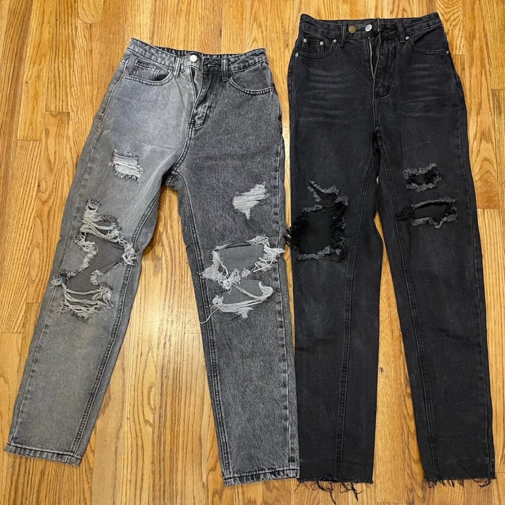 Stylish Distressed Gray and Black Jeans Sz00